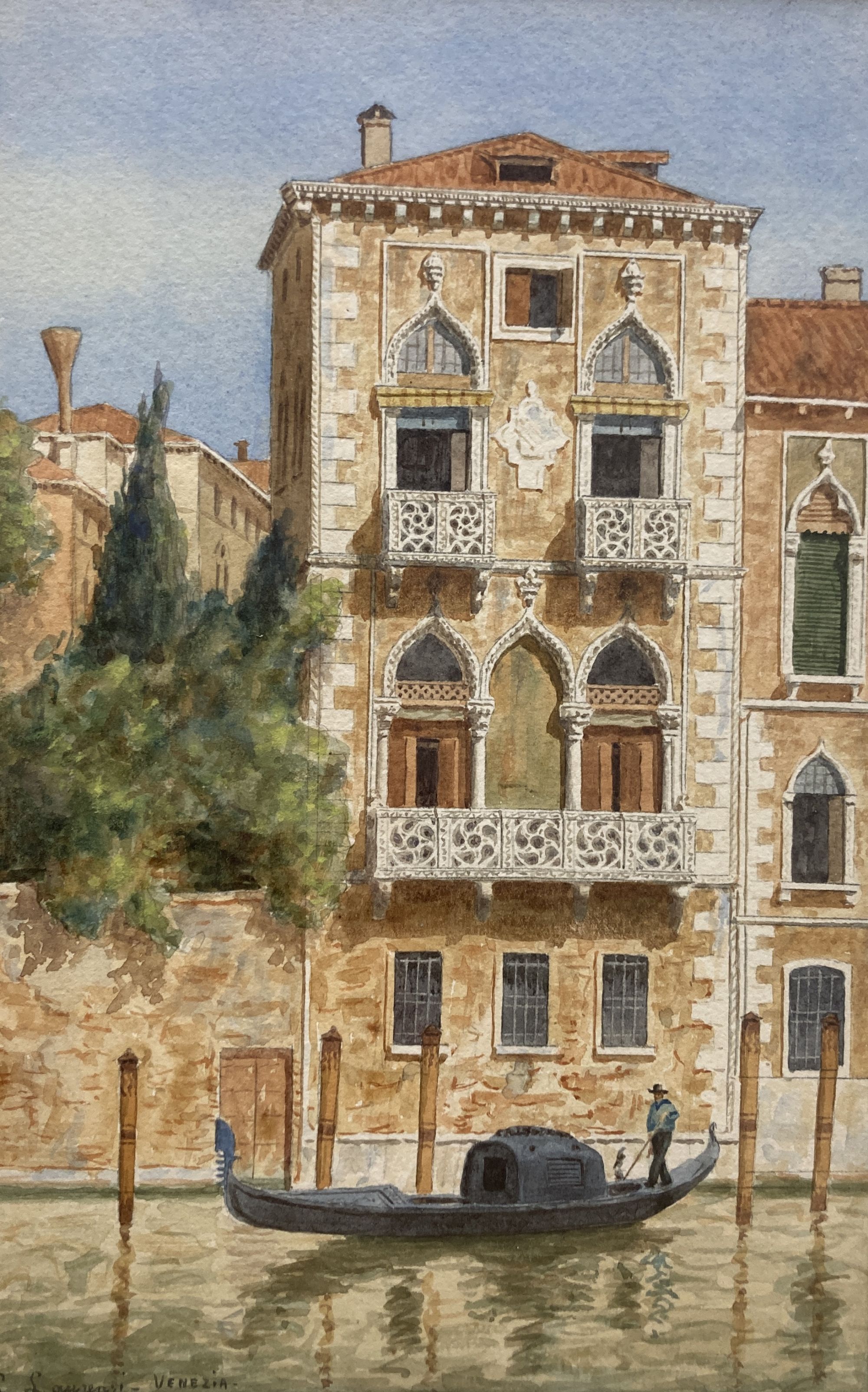 Laurenzio Laurenzi (1878-1946), watercolour, Desdemonas Palace, Venice, 1905, 25 x 16cm